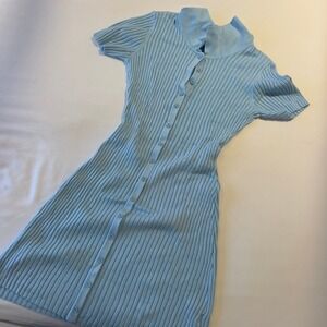 Urban Outfitters Ribbed Knit Button‎ Down Polo Mini Dress Light Blue XS